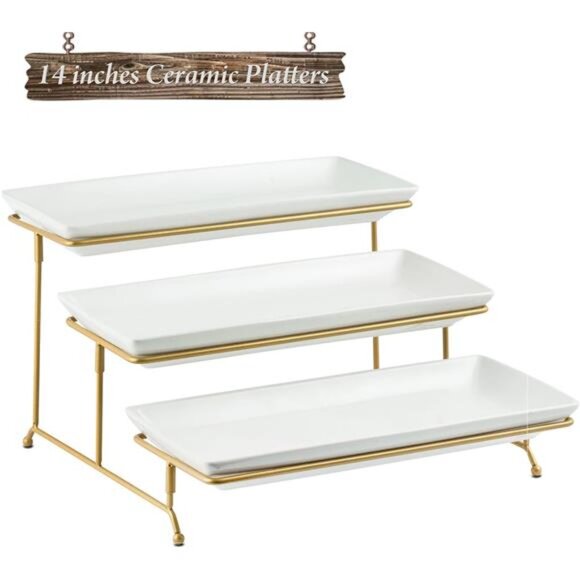 3 Tier Serving Tray for Party, Tiered Serving Platters and Trays, 14 Inch Tiered - Picture 1 of 7